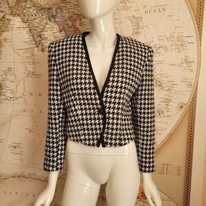Carissa Jeffrey vintage black white houndstooth cropped lined blazer 80's lady 6